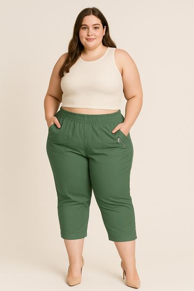 Picture of CURVY GIRL THREE QUARTER STRETCH COTTON CROP TROUSER